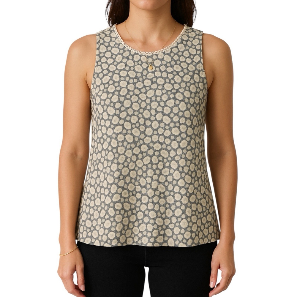 Womens Cream‎ Gray Soft Lace Textured Sleeveless Blouse Layered Size Small Luxe